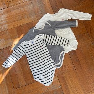 PETIT BATEAU organic cotton long sleeve onesies set of 3, unisex size 36 months